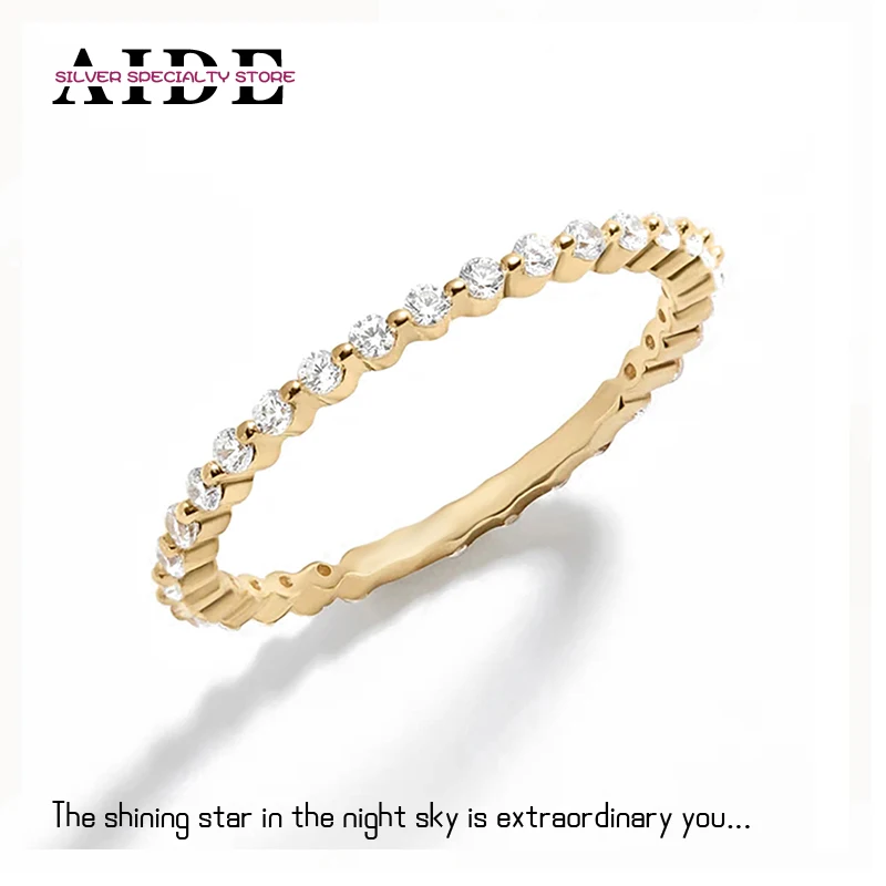 

AIDE S925 Sterling Silver Simple White Zircon Ring for Women Wedding Jewelry 18K Gold Engagement Rings Anillos Plata Bague Gifts