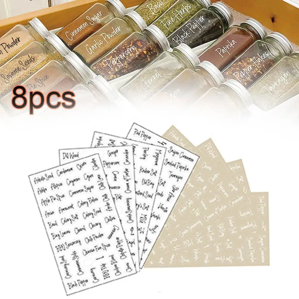

Transparent Spice Labels Preprinted Cans Self Adhesive Labels Seasoning Waterproof Black White Letter Kitchen Jars Stickers