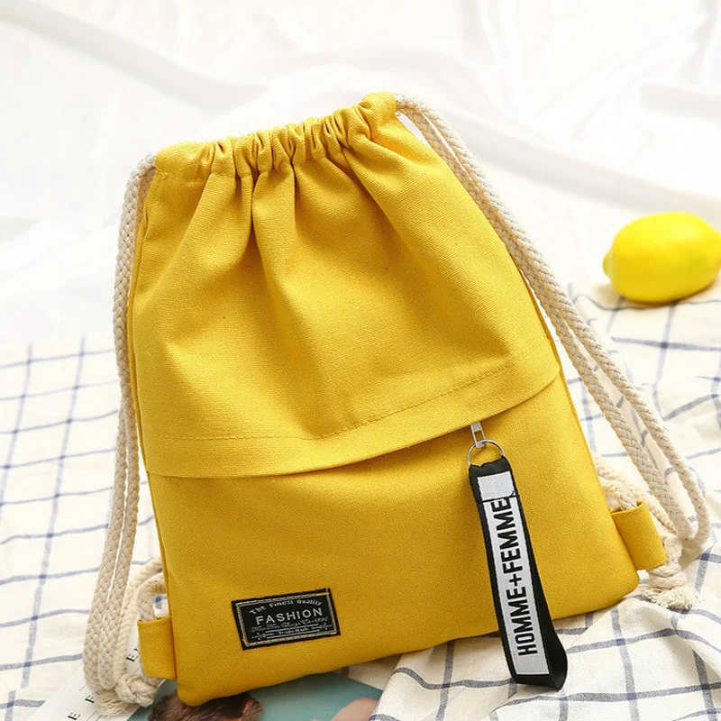 

1 Pc Canvas School Bag Double Shoulder Drawstring Backpack Drawstring Pocket Portable Casual Backpack Women Men Travel Backpack