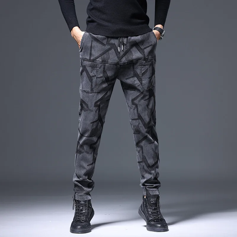 2023 Spring/Summer New Casual  Six Pocket Jacquard Elastic Straight Leg  Loose  Jeans Trend