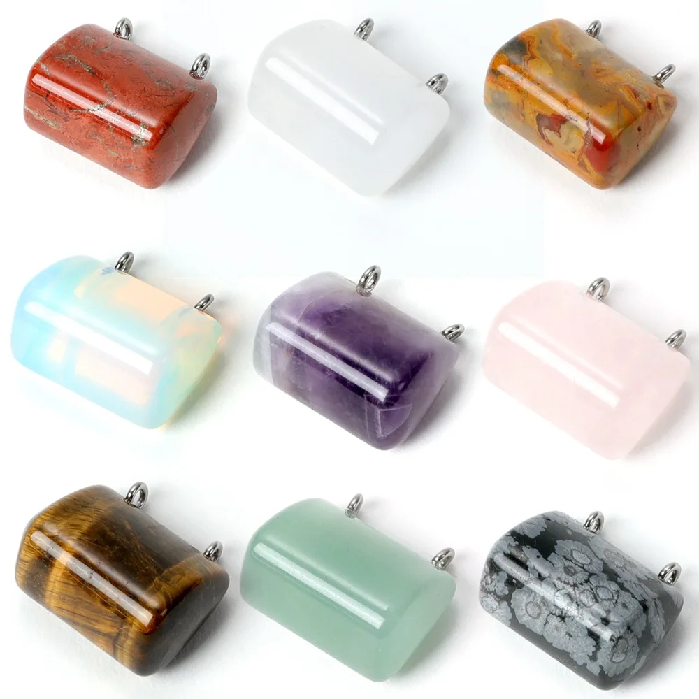 12pcs Natural Stone Mini Bag Pendant Amethyst Rose Quartz Crystal Security Slot Charms Women Jewelry Gift