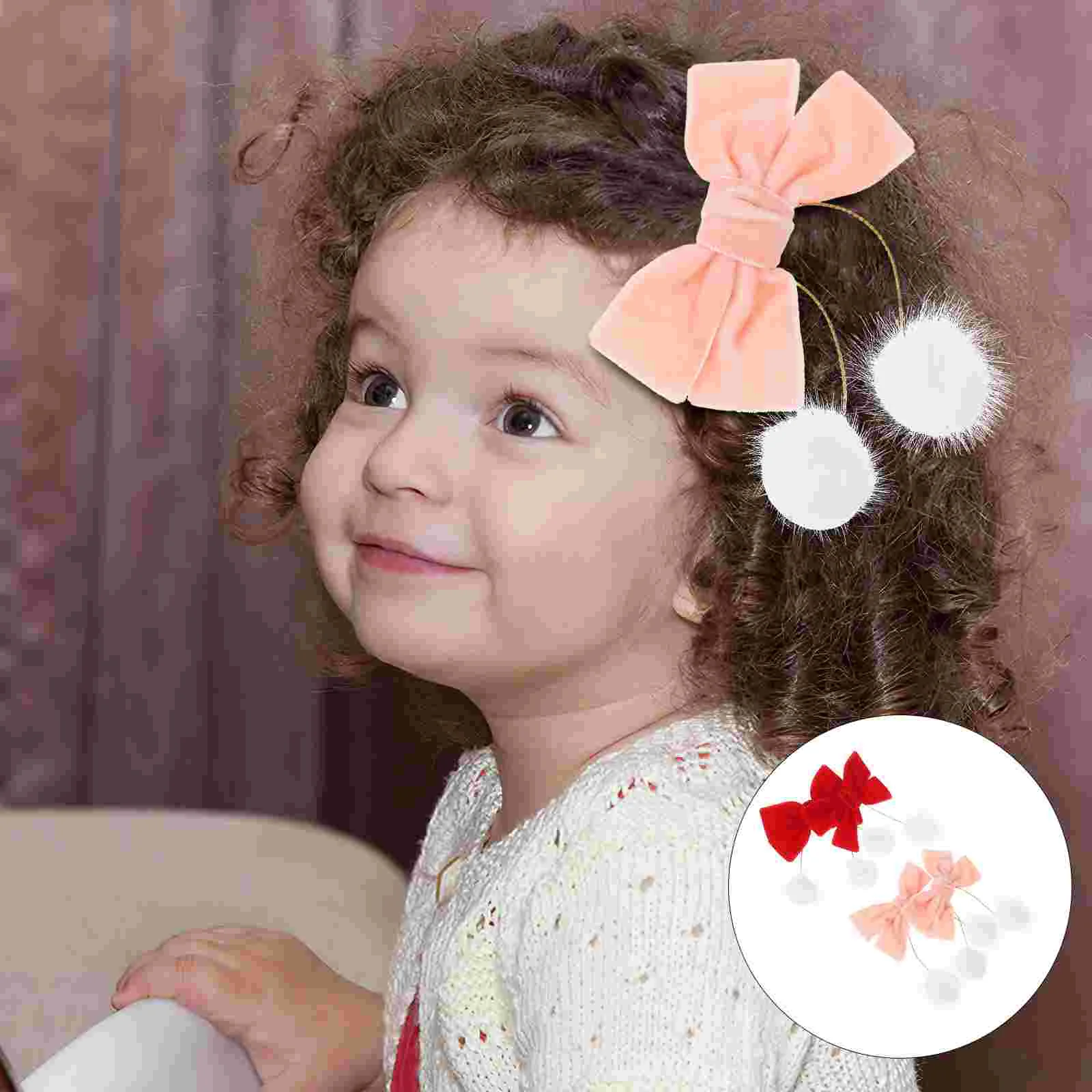 

2 Pairs Bow Hair Clips Small Bows Clips Hair Styling Tools Furry Ball Hair Clips Hair Accessories for Christmas