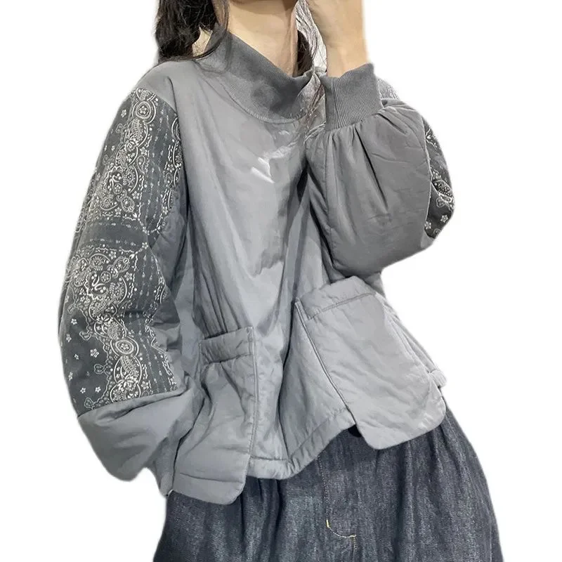 Осенне-зимний пуловер в стиле ретро с цветочным рисунком Женская Стеганая куртка