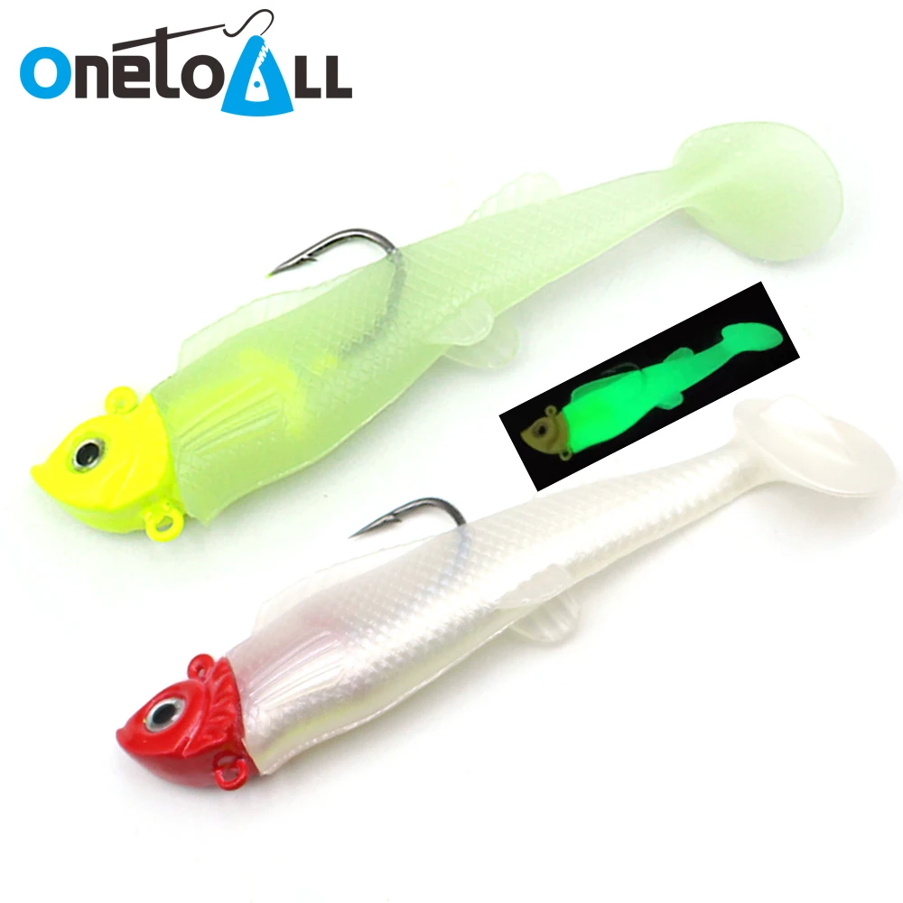 

OnetoAll 10 PCS 65mm 85mm Glow Jigging Head Hook T Tail Wobblers Soft Fishing Lure Silicone Swimbait Minnow Pike Artificial Bait