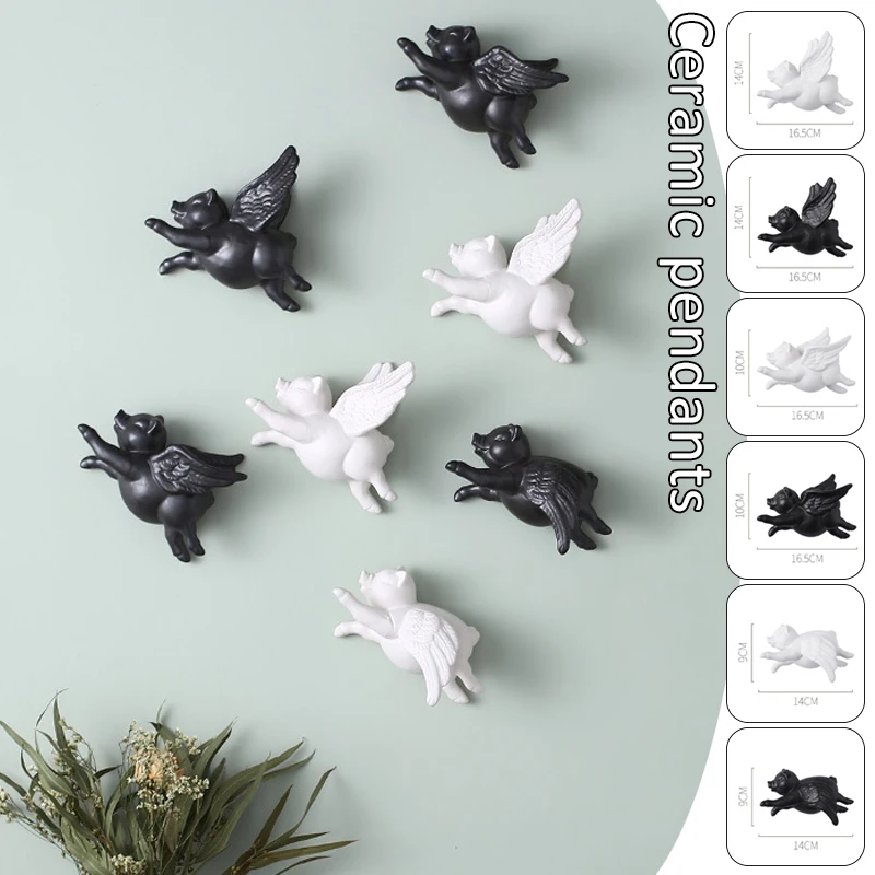 

Nordic Style Fly Pig Wall Mounted Ornament 3D Cute Ceramics Pig Hanging Decor Living Room Background Wall Personality Lovely