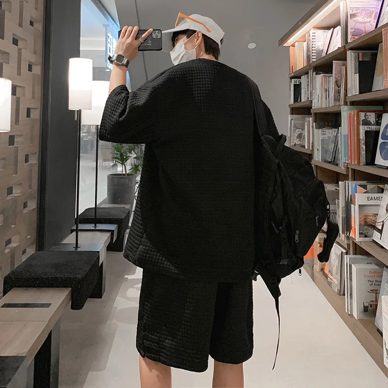 Pakaian Olahraga Panas Set Celana Pendek Solid 2 Potong Pria 2023 Pakaian Mode Pria Gaya Harajuku Pakaian Olahraga Longgar