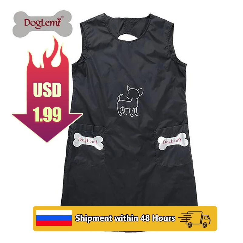 

Waterproof Dog Cat Grooming Apron with Pockets Lint-free Puppy Cat Black Beautician Nylon Smock Clothes Pet Grooming