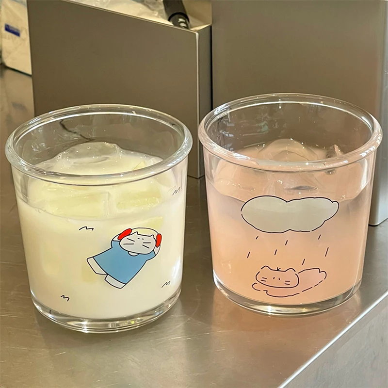 Kawaii стеклянные чашки стакан холодный кофе чашка эстетика Милая кошка корейские