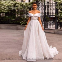 a line wedding dresses off the shoulder open back 2022 draped layered tulle floor length print high quality gowns robe de ma