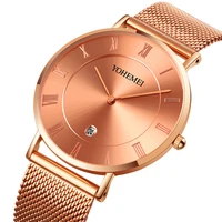 men watch rose gold montre femme 2022 men mesh belt ultra thin fashion relojes para mujer luxury wrist watches reloj mujer