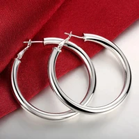 fashion jewelry 925 stamp silver color 5mm earrings temperament woman beautiful 5cm big circle earrings valentines day gifts