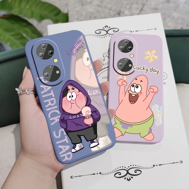 

Cute cool starfish Patrick Star For Huawei Y9S Y9A Y9 Y6 Nova Y70 9 8 P50 P40 P30 P20 Pro Lite E 5G Liquid Left Rope Phone Case