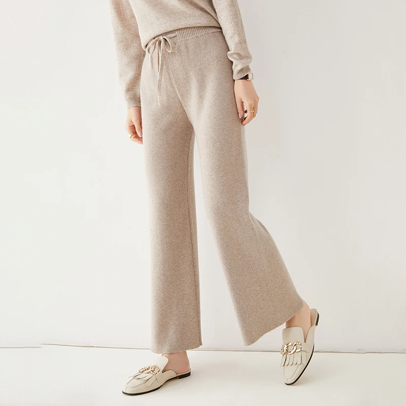 Cashmere Pants Women's Spring Autumn Outer Wear New Wide-Leg Pants Pure Wool High Waist All-Match Loose Casual Straight Trousers