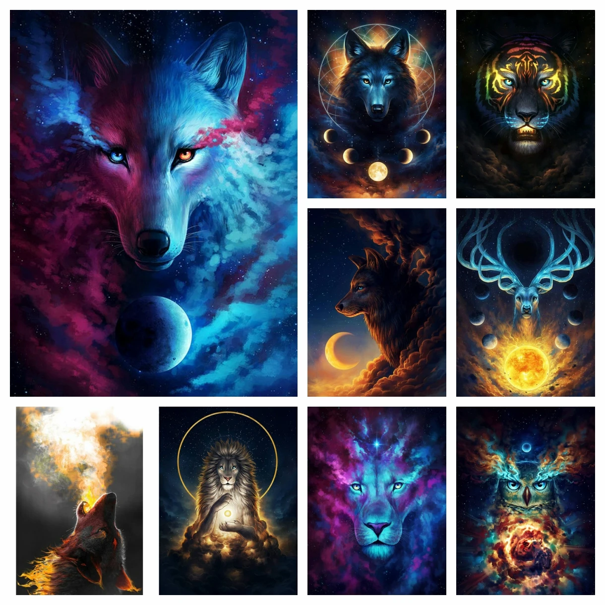 

DIY 5D Diamond Painting Fantasy Animals Wolf Lion Tiger Cross Stitch Kit Full Drill Square Embroidery Mosaic Art Picture Decor
