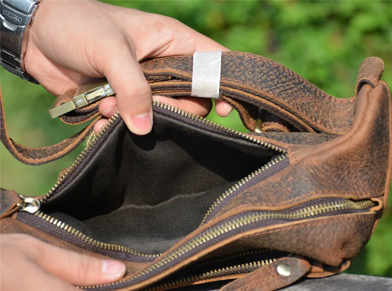 Vintage fashion crazy horse cowhide men's chest package outside casual designer organizer genuine leather teens crossbody bag