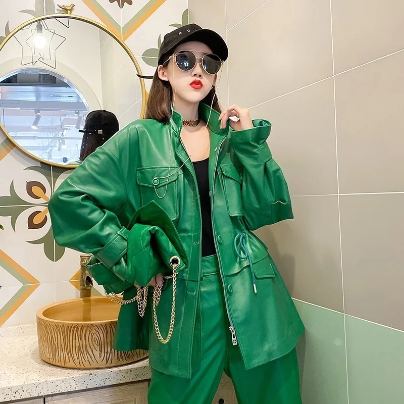 

Women's jackets legitimate leather cargo, woman's jacket high-necked, single-breasted style single-breasted