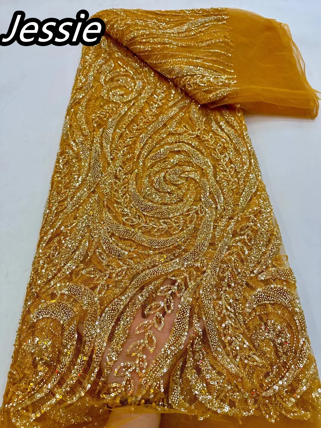 

Latest AFrica Handmade Beads High Quality With Gorgeous Shining Sequins Net Lace French Tulle Net Fabric Party Evening Dress