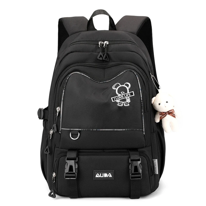 

63HC School Backpack Teen Girls Multi Pocket Schoolbag Cute Student Daypack Female Book Bags Travel Daypack