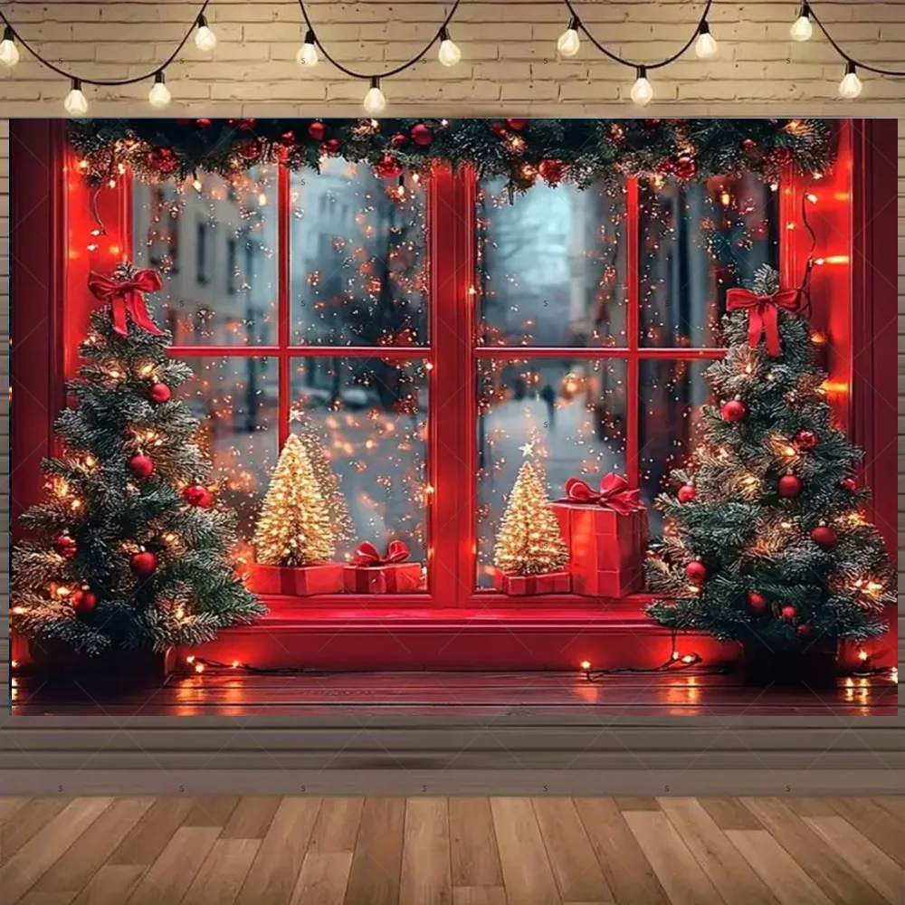 Красный рождественский камин фон Санта-Клаус Рождественская елка гирлянда подарки фон поставки реквизит для фотосессии украшение для рождественской вечеринки