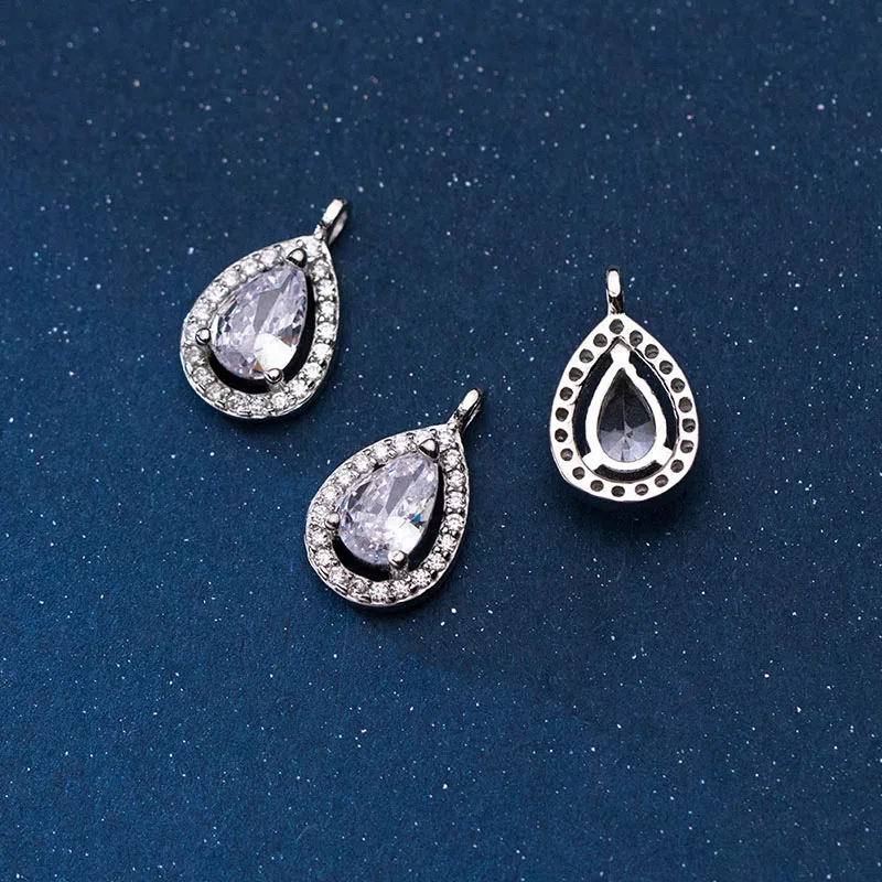 

1 шт./лот, ожерелье из серебра 925 пробы в форме капли воды с блестками из циркония, Подвески ручной работы, женские серебряные подвески, Ювелирная фурнитура «сделай сам»