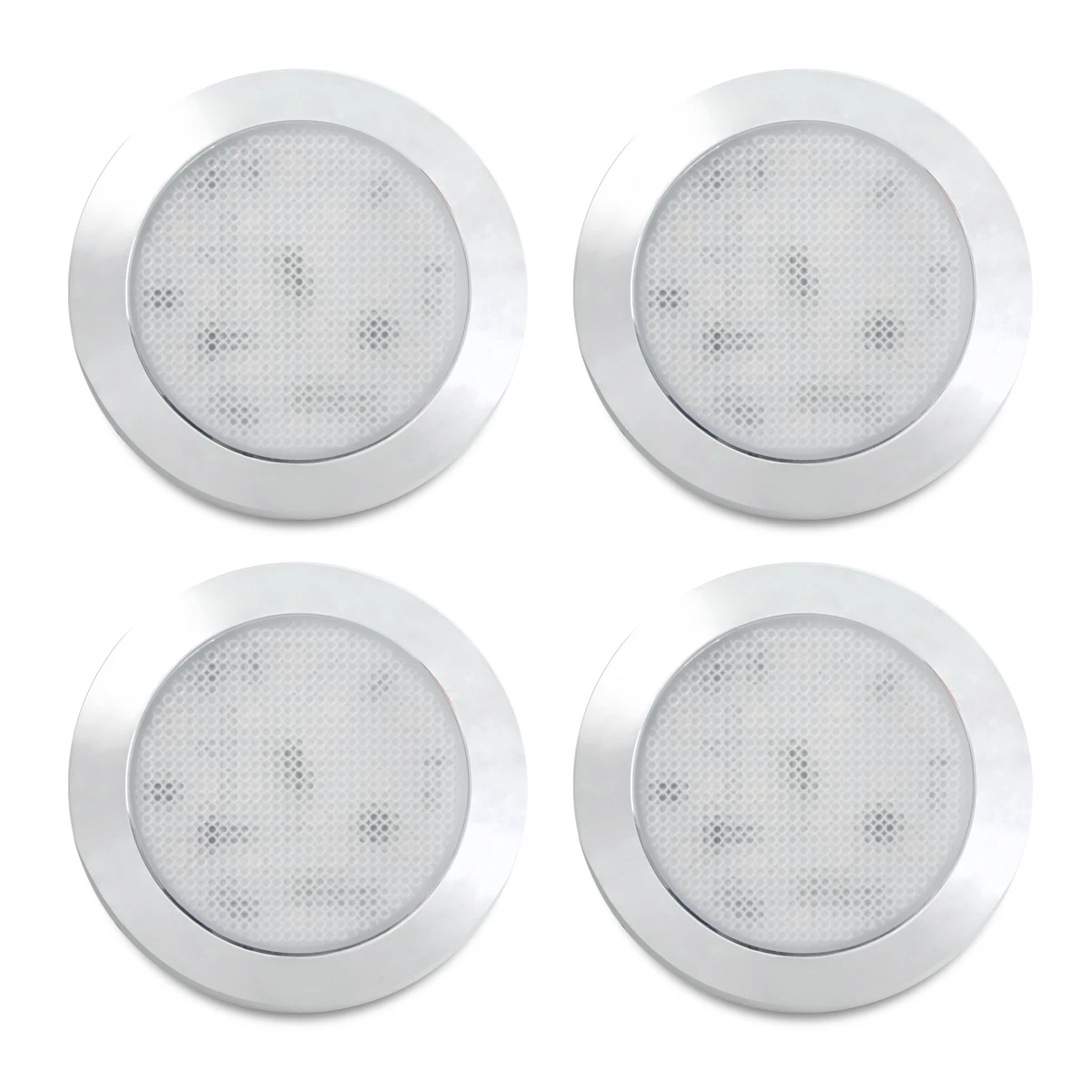 

12V 3" LED Silver Dome Ceiling Light RV Caravan Trailer Auto Boat Cool White and Blue Lighting, Pack of 4