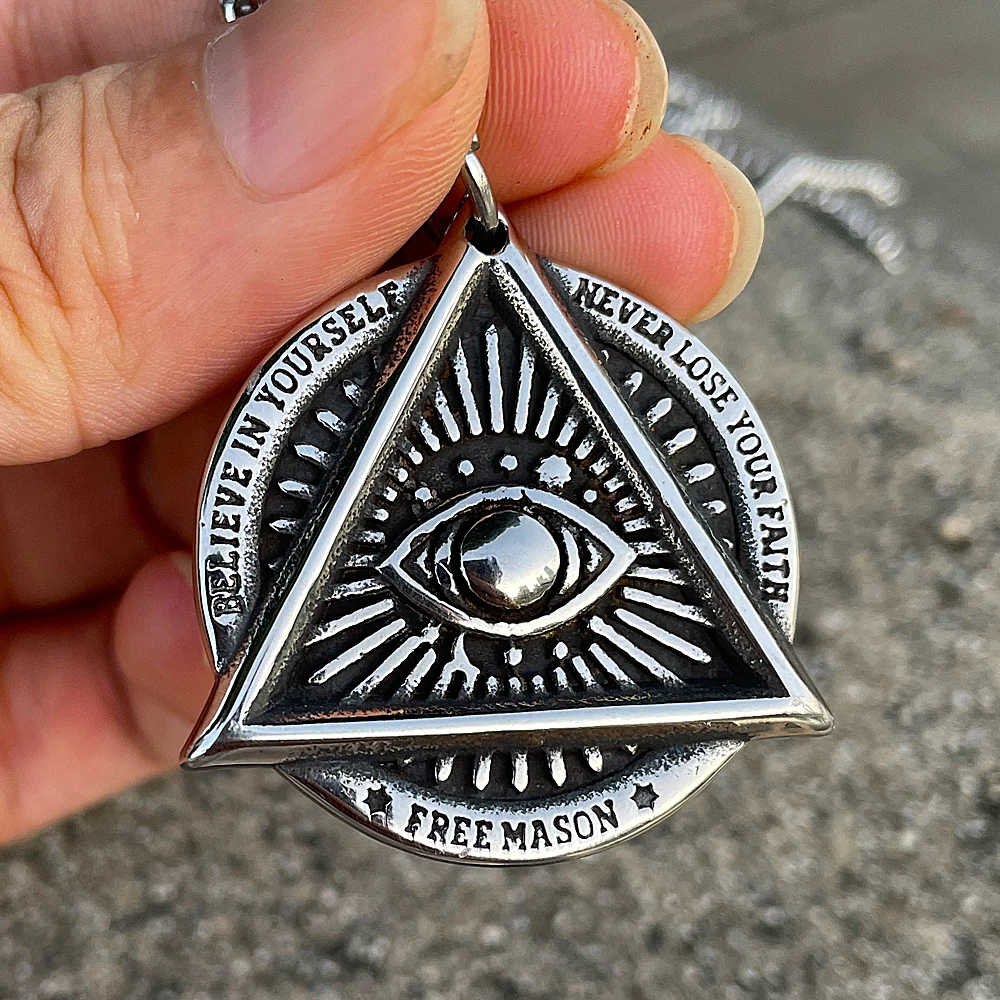 

Gothic Triangle All-Seeing Eye Pendant Necklace Stainless Steel Men Skull Masonic Necklace Chain Punk Fashion Jewelry Wholesale