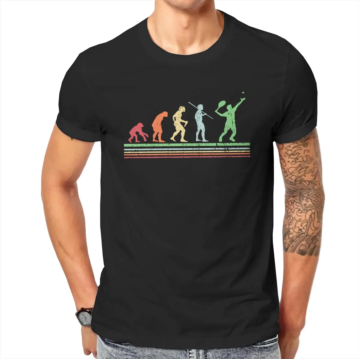 

Men T-Shirt Tennis Evolution Vintage Cotton Tee Shirt Short Sleeve Vintage Retro T Shirts Crewneck Clothes Gift Idea