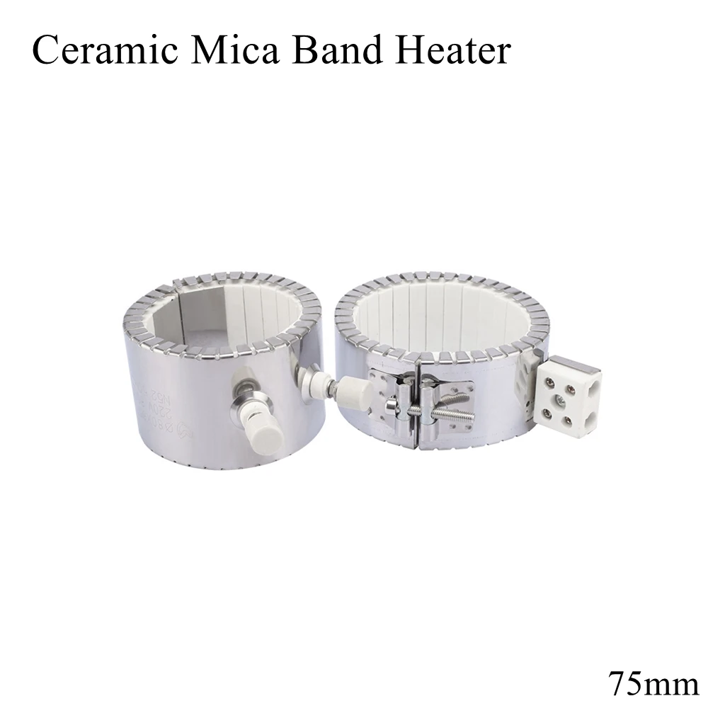 

75 мм, 220 В, керамический нагреватель слюдяной ленты из нержавеющей стали, Электрический нагревательный ремень, ленточный элемент, пластиков...