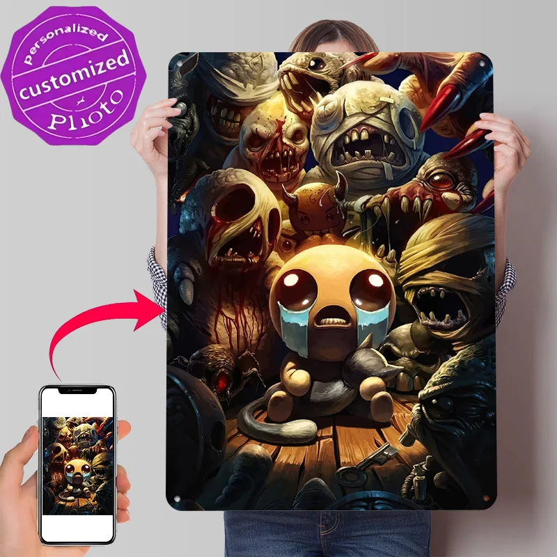 Фото Металлический 3D-постер с текстурой «The Binding of Isaac Surrounded By Monsters», персонализированный, винтажный, для декора ванной комнаты №1