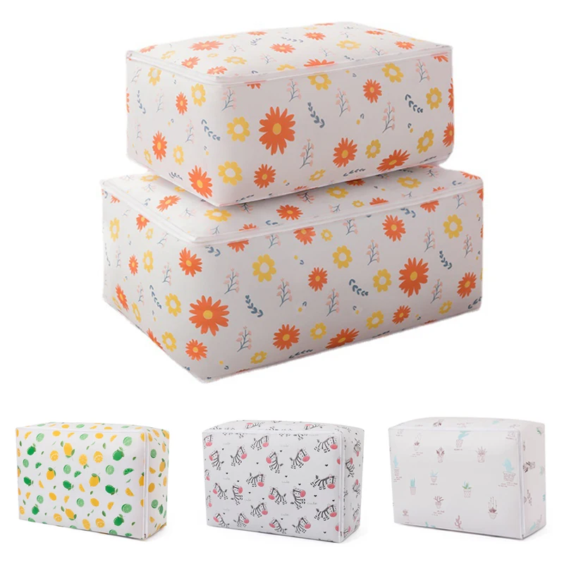 

Printed Clothes Quilt Storage Bag Organizers Foldable Pillow Blanket Storage Bag Dustproof Moving Packing Bag Wardrobe Organizer