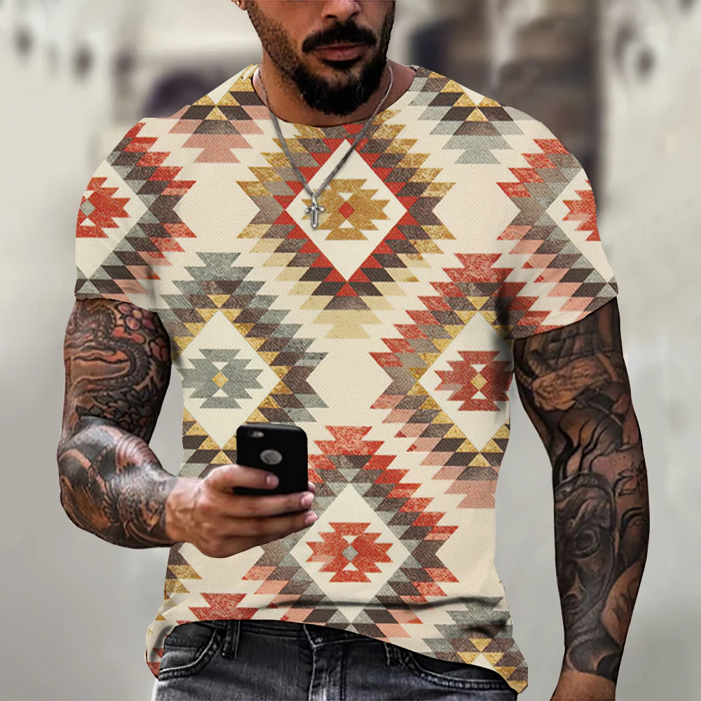 

Harajuku Ethnic Printing 3D T-Shirt Vintage Men's Top Summer Short-Sleeved Casual Super Coat Street Round-Neck Clothing 2023