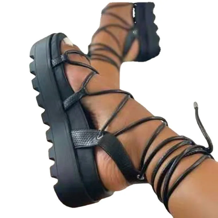 

Женские сандалии-гладиаторы на платформе, босоножки с ремешком на щиколотке, на шнуровке, нескользящая обувь, большие размеры 43