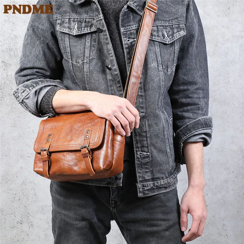 Outdoor casual natural genuine leather men messenger bag fashion daily luxury first layer cowhide designer tablets shoulder bag