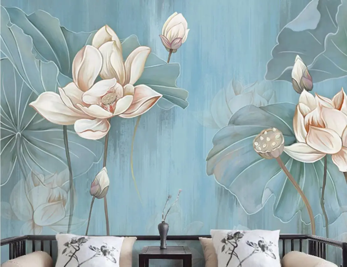 Обои с лотосом в стиле дзен гостиная спальня фреска для ТВ фоновые обои новый
