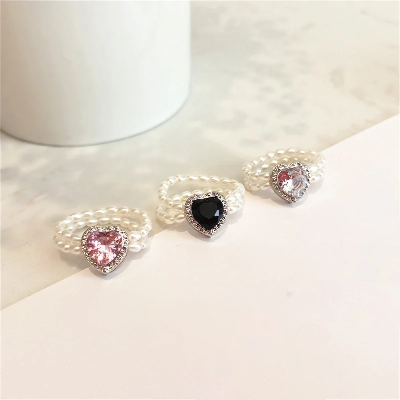 

Fashion Pearl Beaded Rings Women Rhinestones Love Finger Ring Elastic Rope Party Wedding Vintage Jewellery Accessories Gifts