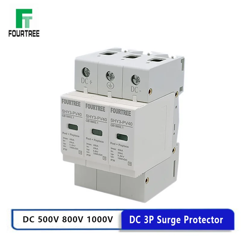 

3P DC SPD Solar Surge Protector 500V 600V 800V 1000V Outdoor Power Arrester Lightning Protection Device 10-20/20-40/30-60KA