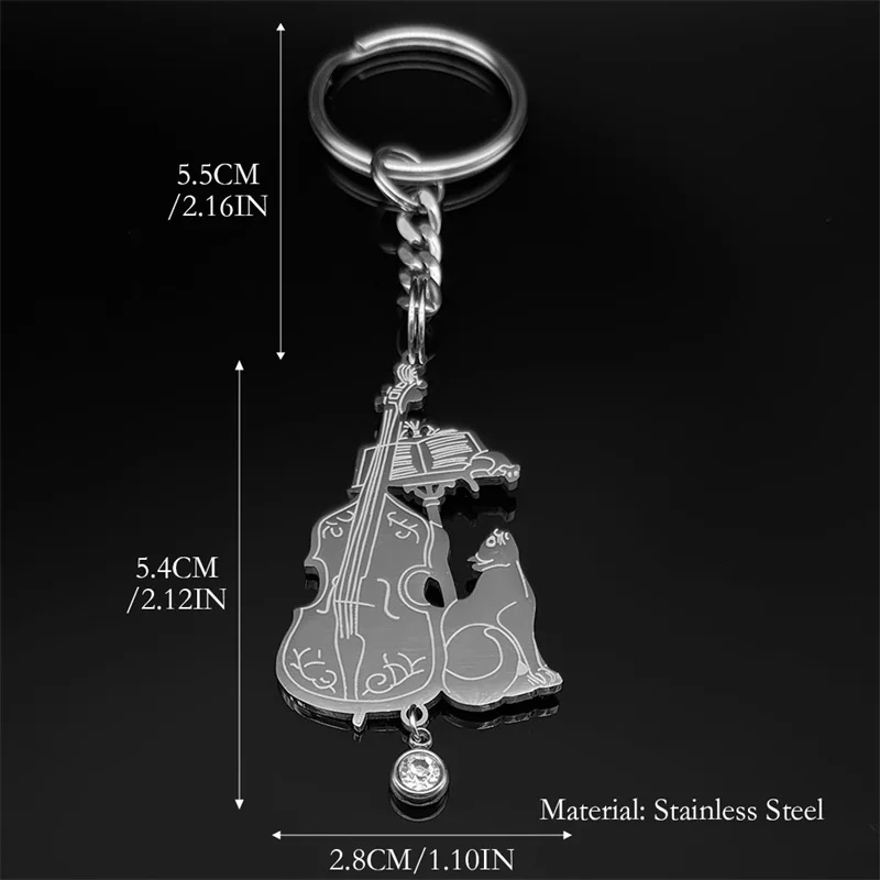Виолончель со стразами брелок с котом для женщин и мужчин нержавеющая сталь