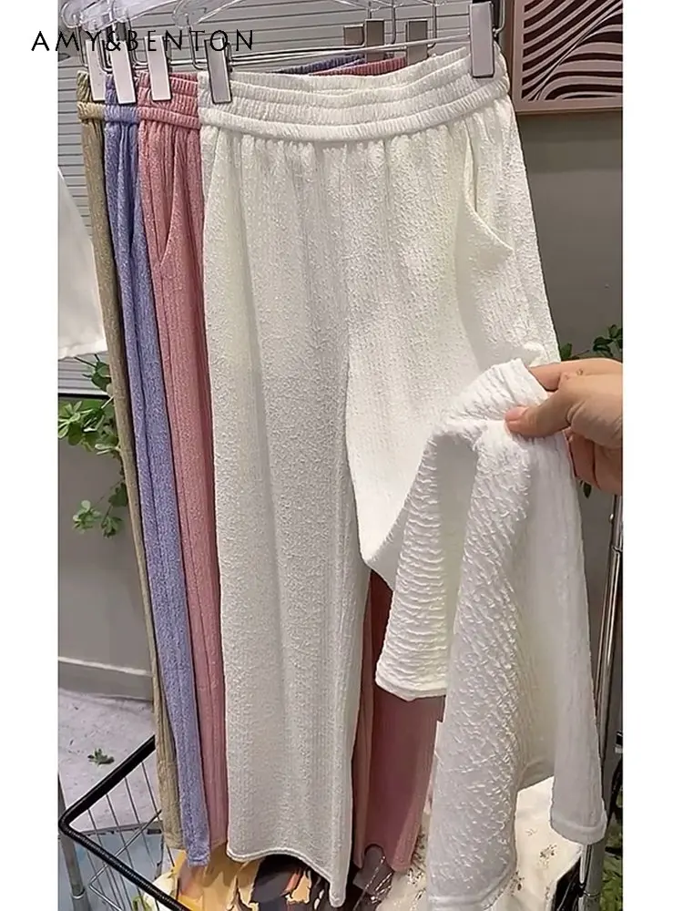 2023 Summer Design High Waist Slimming and Wide Leg Trousers Straight Loose Drooping Versatile Casual Baggy Pants for Women