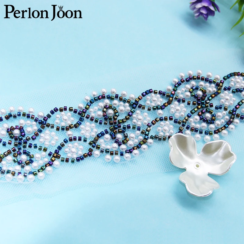 5 ярдов/шт. сетчатый крест темно-синий жемчужный стеклянный бисер сетка кружево