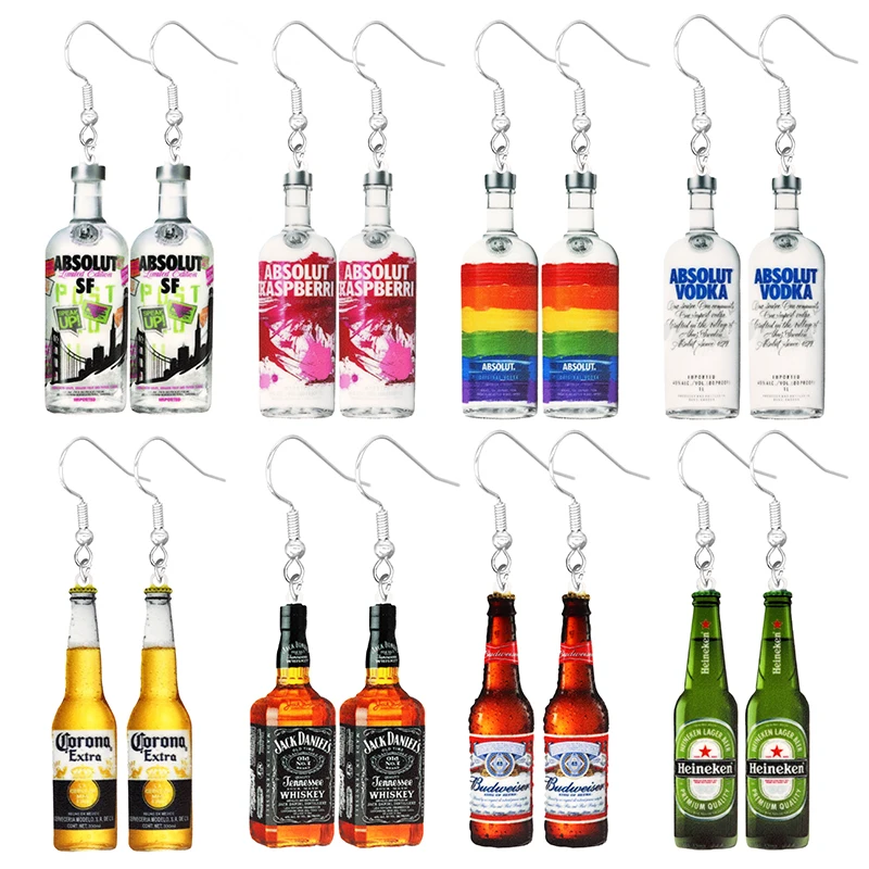 Bottle Earring 2D Handmade Cute Interesting Beer bottle Wine Bottle