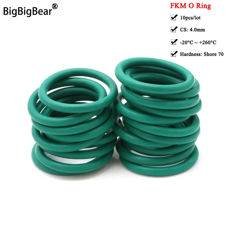 10pcs FKM O Ring CS 4mm OD 14 ~ 100mm Sealing Gasket Insulation Oil High Temperature Resistance Fluorine Rubber O Ring Green