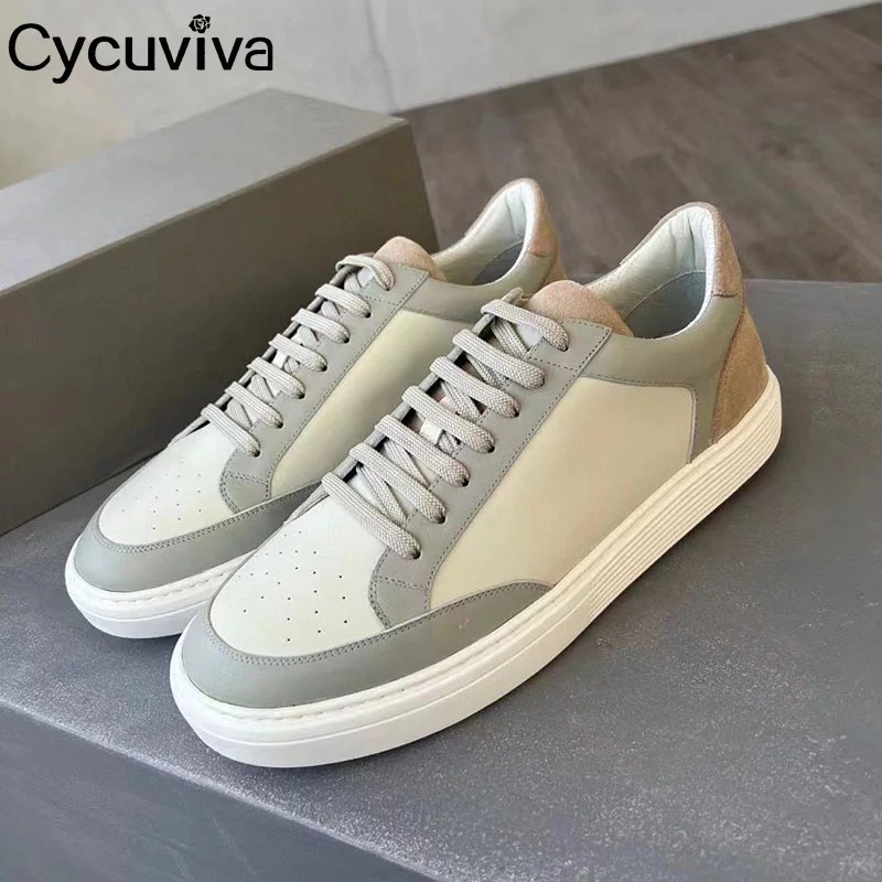 

Кроссовки мужские из дышащей кожи, Лоскутные, на толстой подошве, на шнуровке, Повседневная Удобная прогулочная обувь на платформе, на лето