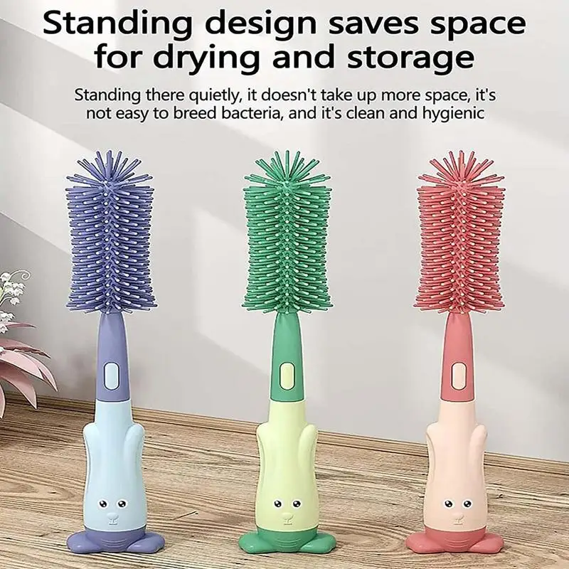 

Baby Bottle Cleaning Brush Kit 3 in 1 Multi Functional Silicone Bottle Cleaning Brush with Stand | Rotating Grand Kitchen Cleani
