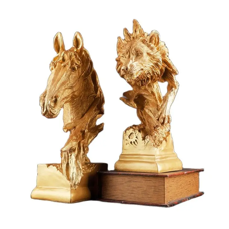 Новинка статуэтка в форме головы лошади золотого цвета Статуэтка из смолы Декор