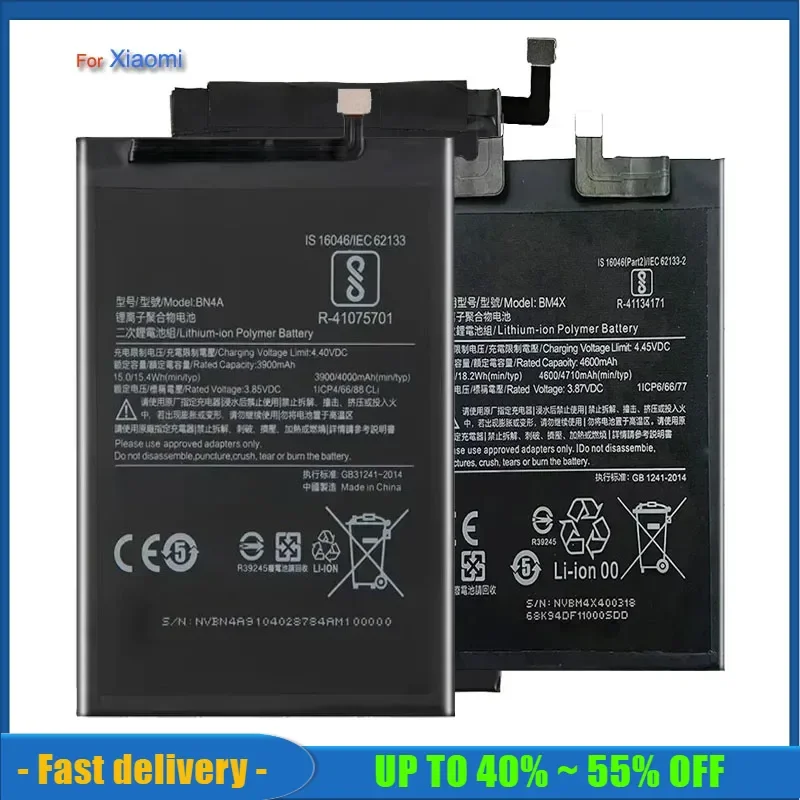 Аккумулятор для Xiaomi 2 3 5 6 8 Lite Pro 9 SE CC9 5X 2S 10T Mi Mix Max BM3M BM4F BM4H BM4J BM4N BM4P BM4Q BM4R BM51 BM52 BN3A BN51