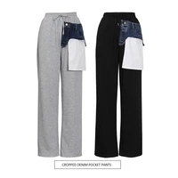 spring autumn workwear wide leg pants new solid color patch elastic belt long comfortable casual pants