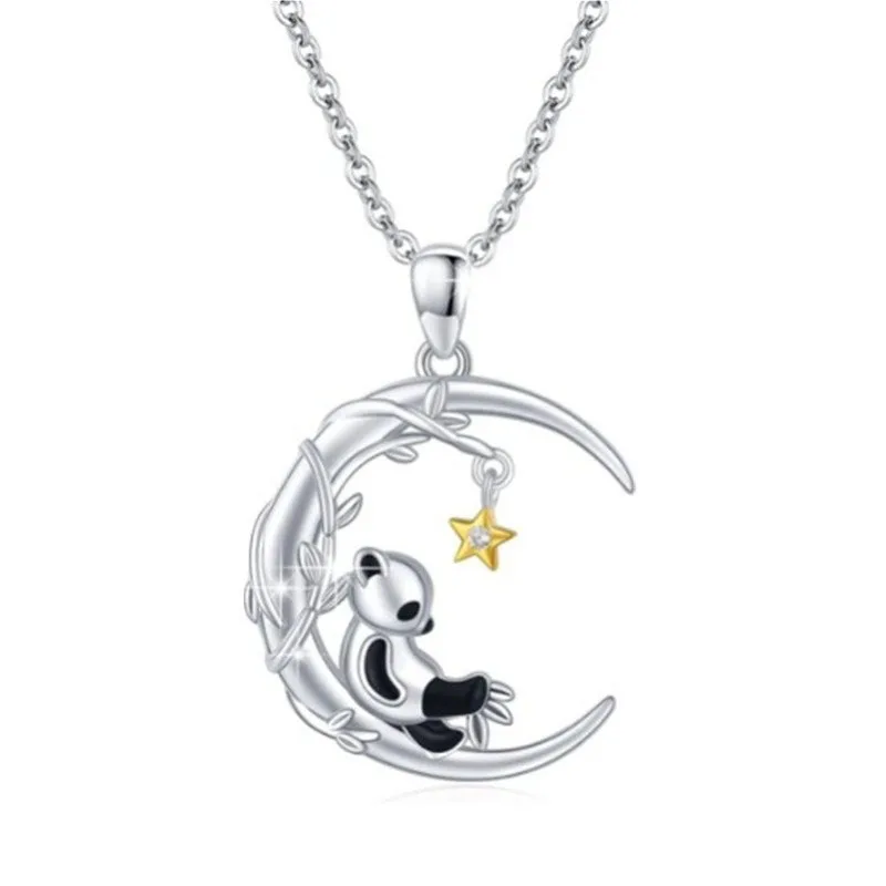 

Creative Women's Fashion Necklace Personality Simple Moon Branches Stars Cute Little Panda Animal Pendant Necklace Gift