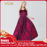 voa silk yarn dyed jacquard red peony sleeveless party evening prom dresses backless suspender summer womens dress 2021 ae1012