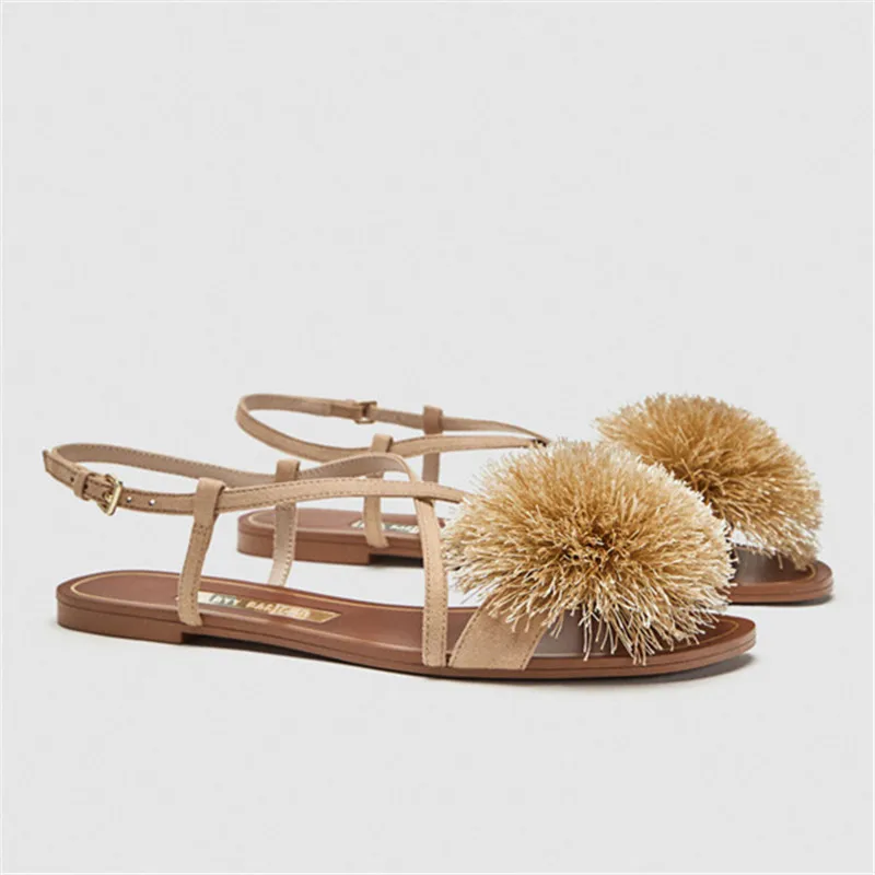 

Женские сандалии-гладиаторы на плоской подошве, с перекрестной шнуровкой и кисточками