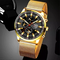 fashion mens watches luxury gold stainless steel mesh belt quartz wrist watch luminous clock man business casual leather watch
